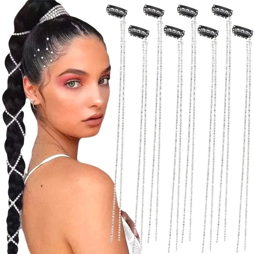 CRYSTAL HAIR TASSELS in Silver (set of 2)